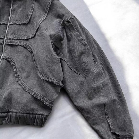 Men's Distressed Grey and Black Jacket - Picture 2 of 2